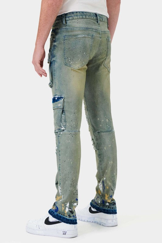 First Row Multi Cargo Slim Straight Denim