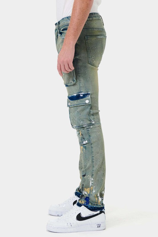 First Row Multi Cargo Slim Straight Denim