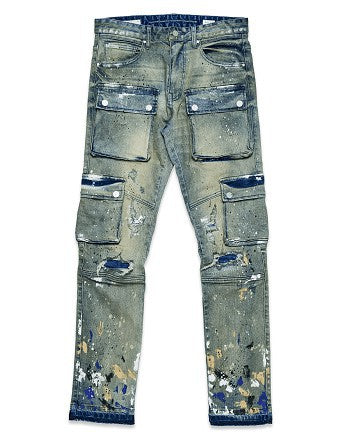 First Row Multi Cargo Slim Straight Denim