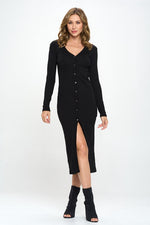 Women's Plus Size Solid Rib Cardigan Midi Dress