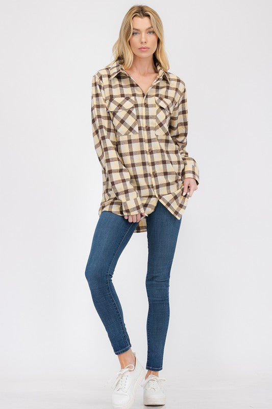 Womens Boyfriend Long Sleeve Flannel Shirt