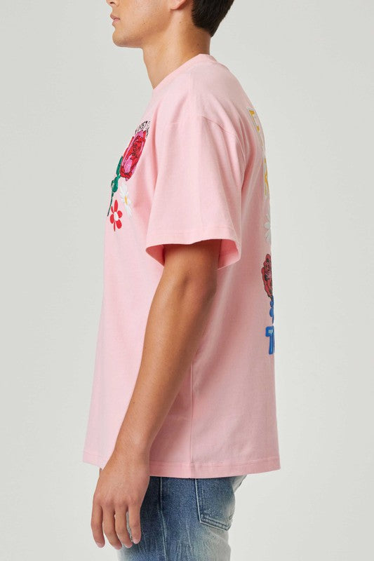 First Row Flower Embroidered Puff Tee