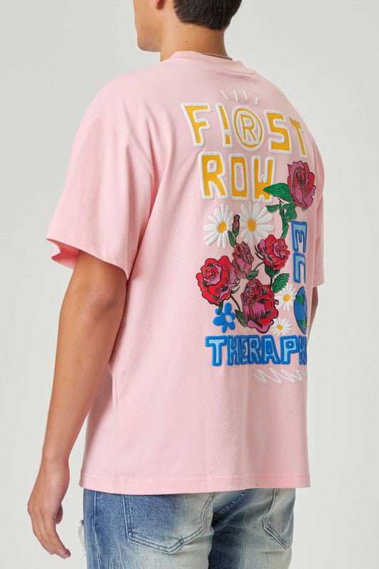 First Row Flower Embroidered Puff Tee