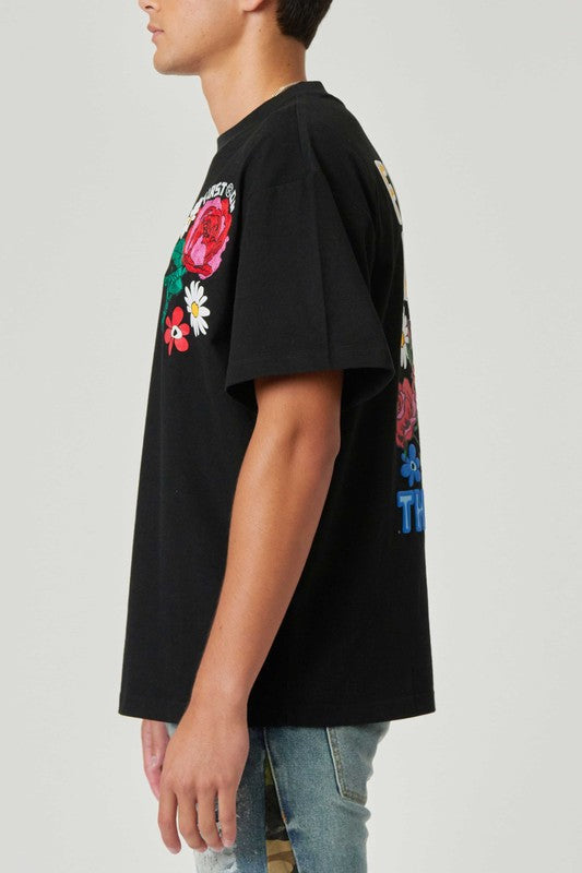 First Row Flower Embroidered Puff Tee