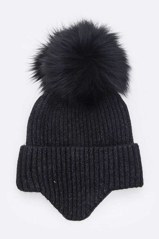 Genuine Fur Pom Soft Eared Beanie