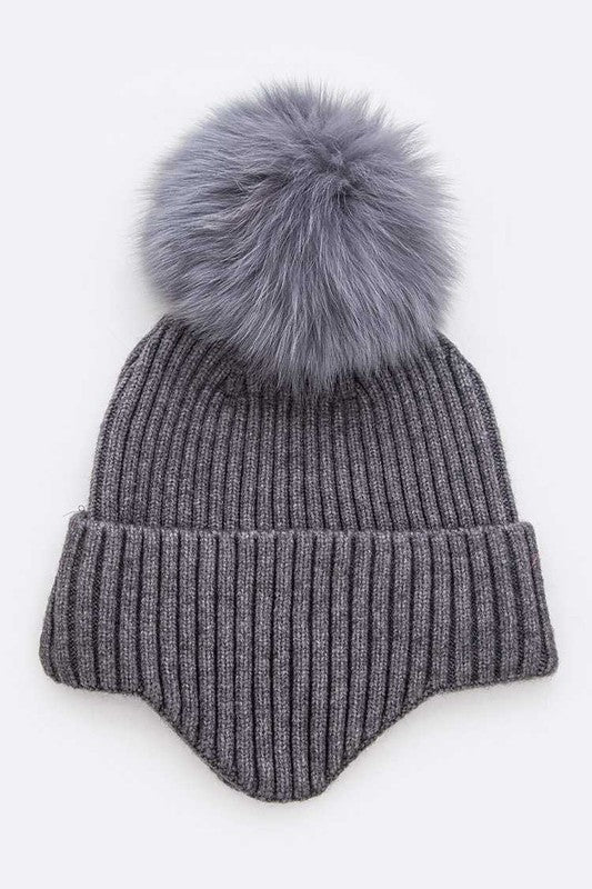 Genuine Fur Pom Soft Eared Beanie