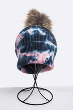 Tie Dyed Natural Raccoon Fur Pom Beanie