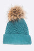 Raised Knit Raccoon Fur Pom Beanie