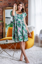 Tropical Flutter Sleeve Tiered Midi Dress