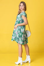 Tropical Flutter Sleeve Tiered Midi Dress