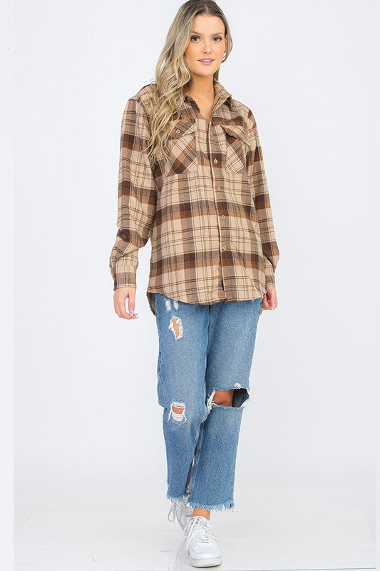 Womens Boyfriend Flannel Shirt S-L ONLY