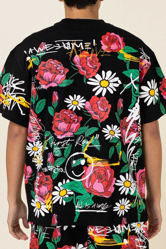 First Row Allover Rose Bloom Print Tee