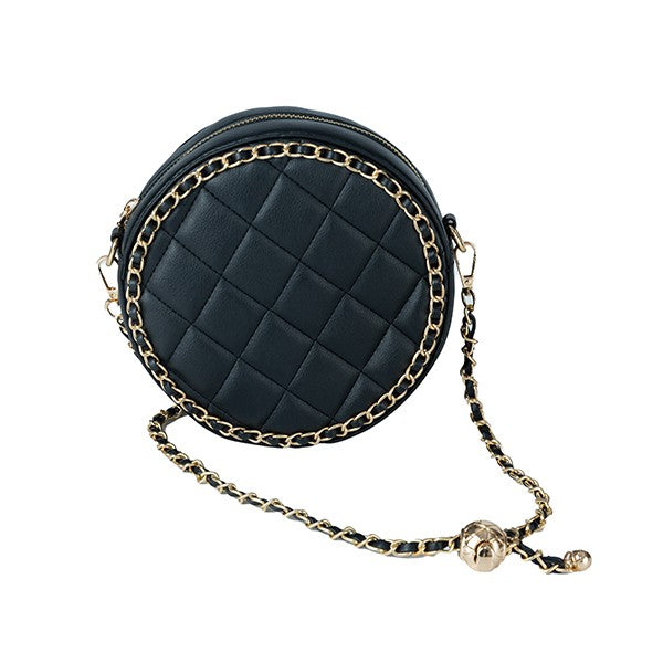 Women's Round Quilted Chain Trim Crossbody Bag