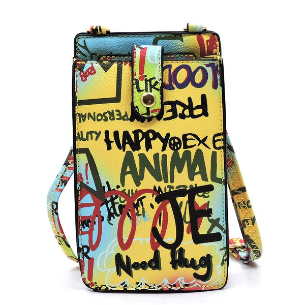 Multi Graffiti Crossbody Bag Cell Phone Purse