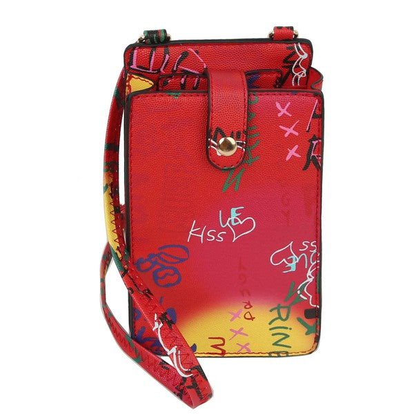 Multi Graffiti Crossbody Bag Cell Phone Purse