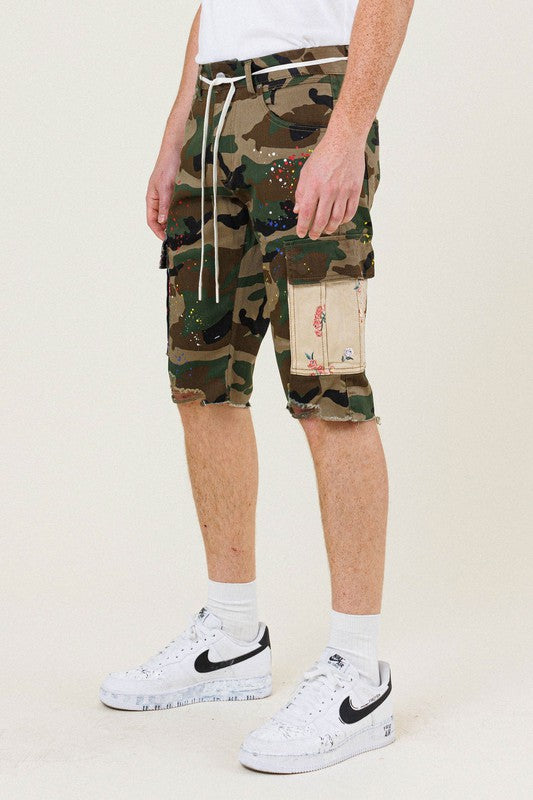 First Row Flowers Patch Camo Cargo Short