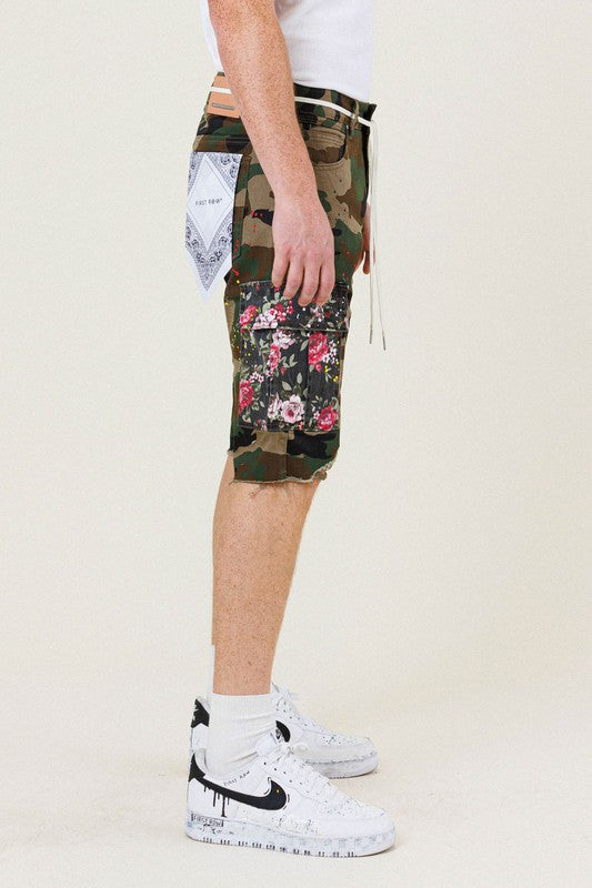 First Row Flowers Patch Camo Cargo Short