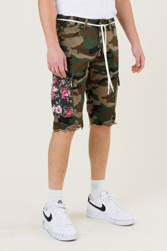 First Row Flowers Patch Camo Cargo Short