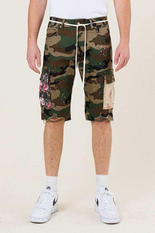 First Row Flowers Patch Camo Cargo Short