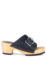 BRAIDED LEATHER BUCKLED SLIDE CLOGS