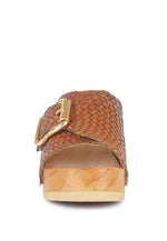 BRAIDED LEATHER BUCKLED SLIDE CLOGS