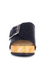 BRAIDED LEATHER BUCKLED SLIDE CLOGS