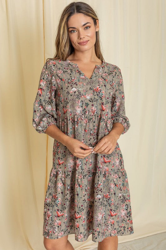 Women's Floral Notch Neck Midi Dress