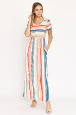 Water Color Short Sleeve Maxi Dress