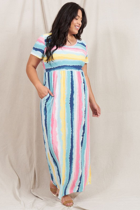 Water Color Short Sleeve Maxi Dress