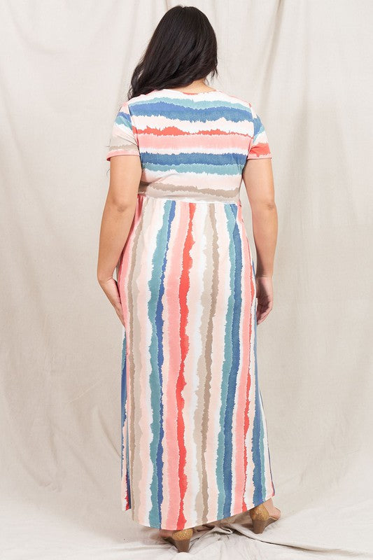 Water Color Short Sleeve Maxi Dress