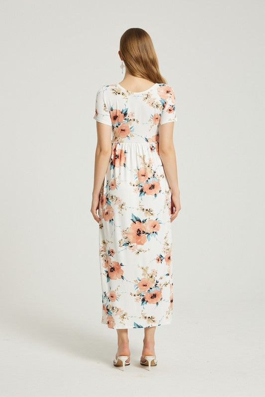 Womens Summer Casual Floral Maxi Dress With Pocket