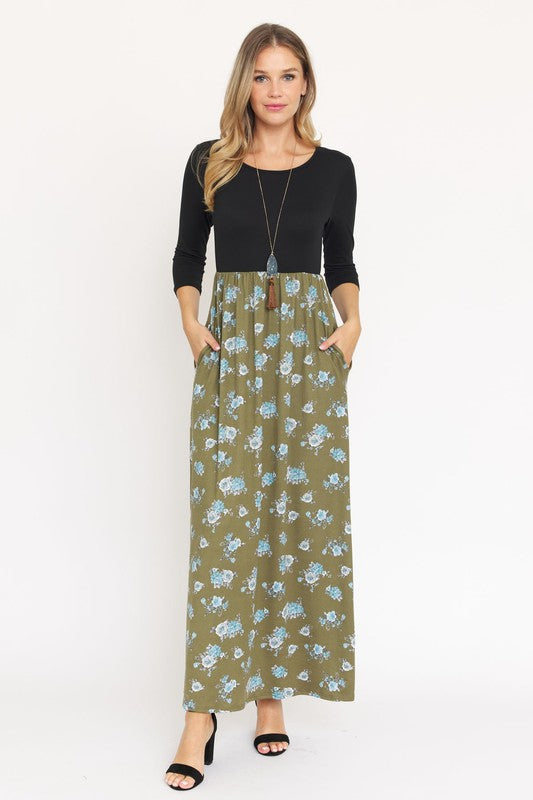 Quarter Sleeve Floral Maxi Dress