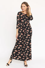 Women's Bouquet Floral Quarter Sleeve Maxi Dress