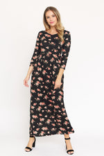 Women's Bouquet Floral Quarter Sleeve Maxi Dress