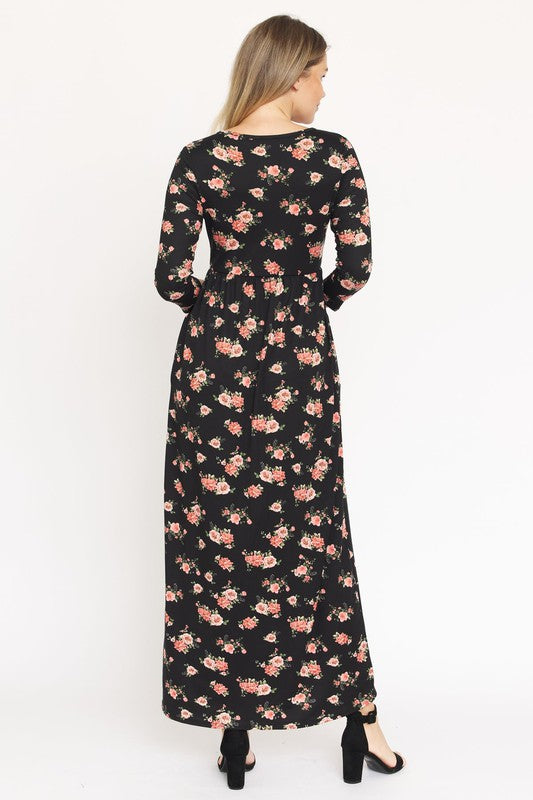 Women's Bouquet Floral Quarter Sleeve Maxi Dress