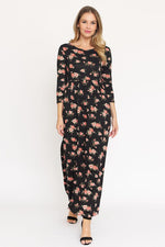 Women's Bouquet Floral Quarter Sleeve Maxi Dress