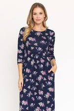 Bouquet Floral Quarter Sleeve Maxi Dress