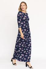 Bouquet Floral Quarter Sleeve Maxi Dress