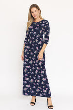 Women's Bouquet Floral Quarter Sleeve Maxi Dress