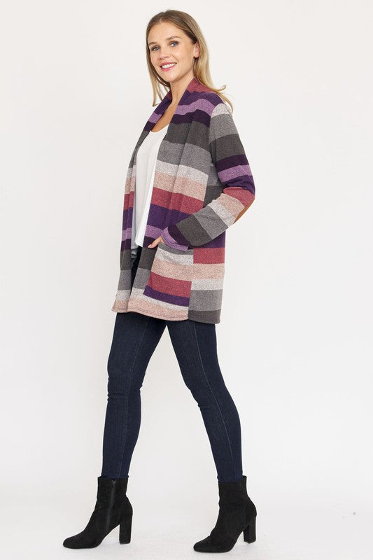 Multi Stripe Elbow Patch Cardigan