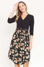 Surplice Floral Sash Midi Dress