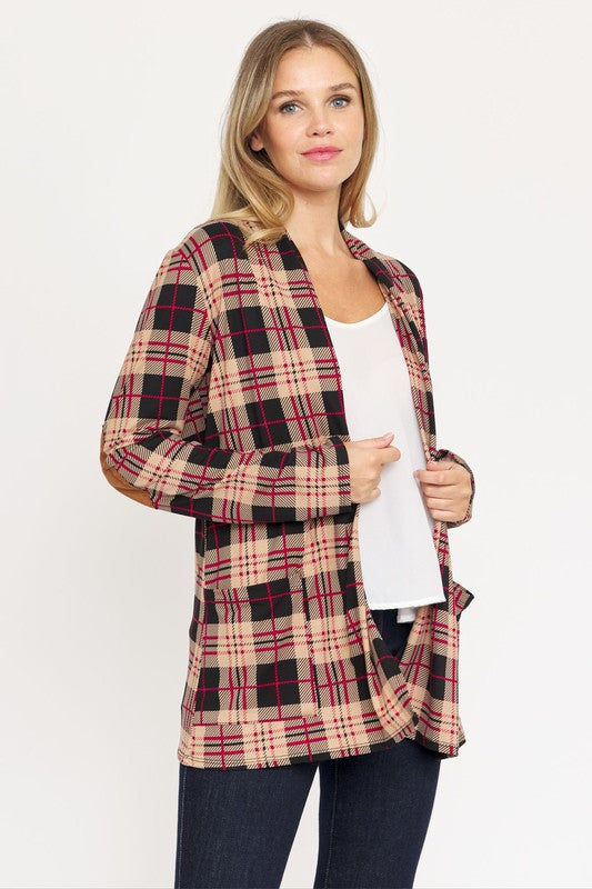 Plaid Contrast Elbow Patch Cardigan