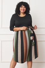 Plus Quarter Sleeve, Stripe Sash Midi Dress