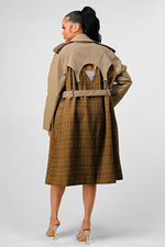 Athina Plaid And Khaki Contrast Trench Coat