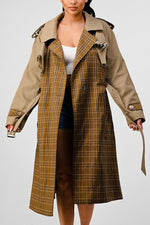 Athina Plaid And Khaki Contrast Trench Coat