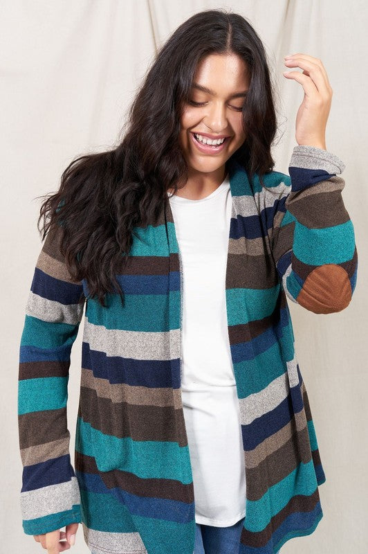 Stripe Elbow Patch Cardigan