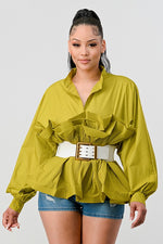 Athina Pleated Ruffle Waist Belt Long Blouse