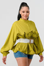 Athina Pleated Ruffle Waist Belt Long Blouse