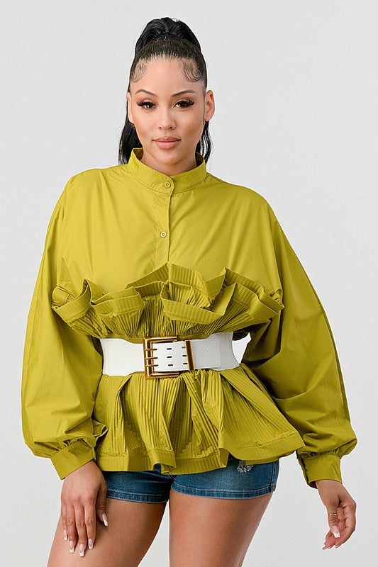 Athina Pleated Ruffle Waist Belt Long Blouse