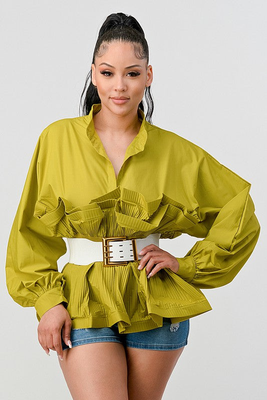 Athina Pleated Ruffle Waist Belt Long Blouse